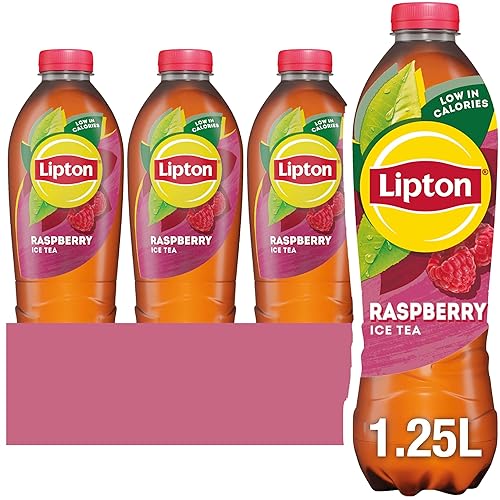 Lipton​ Raspberry​ Bottled Ice Tea 1.25 L (Pack of 6), low calorie​ soft drink, 100% black tea extract​ - Raspberry - 1.25L (Pack of 6)