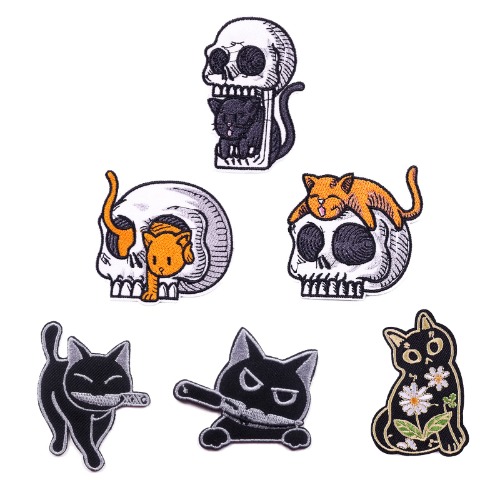 Mivofun 6 stuks geesten katten dieren cartoon kleding patches, Peace was Never an Option, DIY patches, geborduurde stickers, voor T-shirt, jeans, hoedzakken (gist, kat)