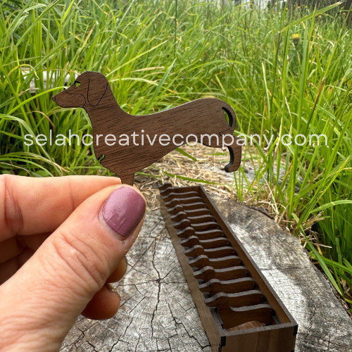 Wooden Dachshund Bobbin Set | Dark Walnut