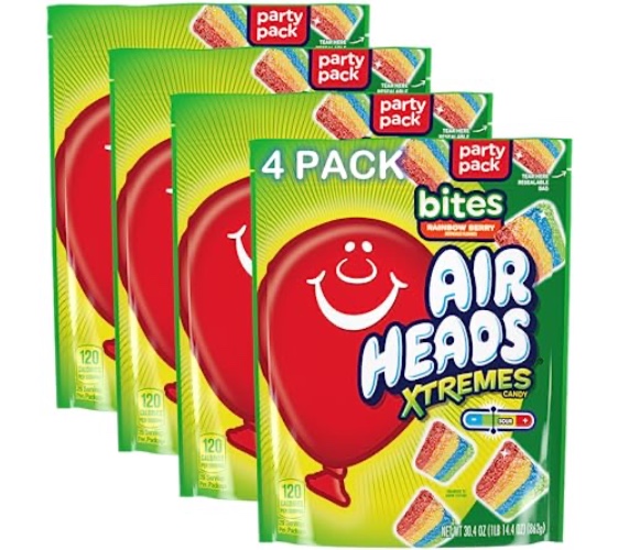 Airheads Candy, Xtremes Sour and Sweet Bites, Rainbow Berry, Party, Cake Toppings, 30.4oz Large Bag (Pack of 4) - 30.4 Ounce (Pack of 4)