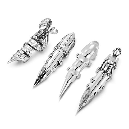 Jovivi Men's Jewelry Silvery Armour Knuckle Full Finger Double Loop Activity Ring Punk Rock Gothic Cool,1-4pcs - 4pcs: Set 1