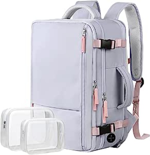 Hanples Extra Large Travel Backpack for Women as Person Item Flight Approved, 40L Carry On Backpack, 17 Inch Laptop Backpack, Waterproof Backpack, Hiking Backpack, Casual Bag Backpack(Gray Purple) - Gray Purple