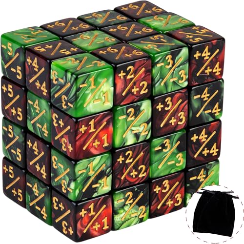 48 Pieces MTG Dice Counter Magic The Gathering Counters +1/+1 Dice Tokens Set Loyalty Life Gifts for Cards Gaming Accessories (Ruby, Emerald) - Red&green