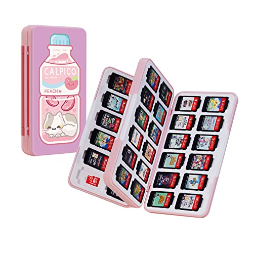 JINGDU 48-slot Game Card Case for Switch Game Fans, the Game Cartridge Case Holder for Switch/NS/OLED/Lite Games Can Store 48 Game Cards and 24 micro SD Cards, Hard Shell, Silicon Lining, Cute Cat - BH-Bottlecat - 48