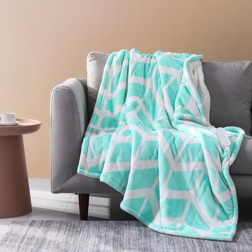 VENTIMI Electric Blanket Heated Throw, 50" x 60" Heated Blanket with 5 Heat Levels & 3 Hours Auto Off, Fast Heating Blanket with ETL & FCC Certification, Green - Green - Throw