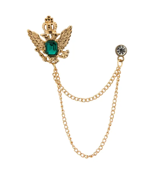 Knighthood Golden Crown Stone with Hanging Chain Golden Lapel Pin Badge Coat Suit Jacket Wedding Gift Party Shirt Collar Accessories Brooch for Men