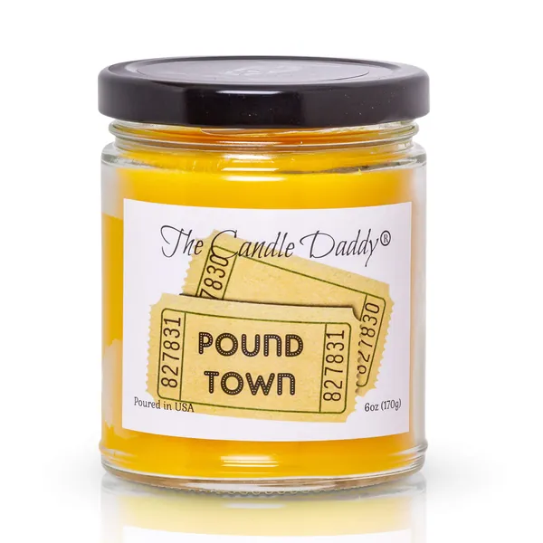 One Ticket to Pound Town - Lemon Pound Cake Scented - Funny 6 oz Jar Candle- 40 Hour Burn Time. Great Gift for Him, Him, Boyfriend, Girlfriend, Wife, Husband, BFF Best Friend Anniversary - 