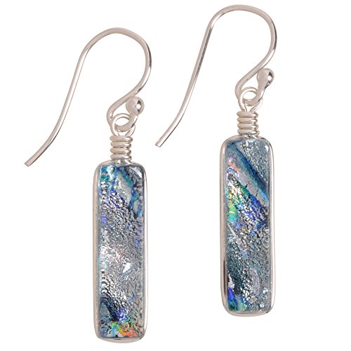 Looking Glass Falls Earrings - USA-Made Nickel Free Dichroic Glass Dangles - Silver