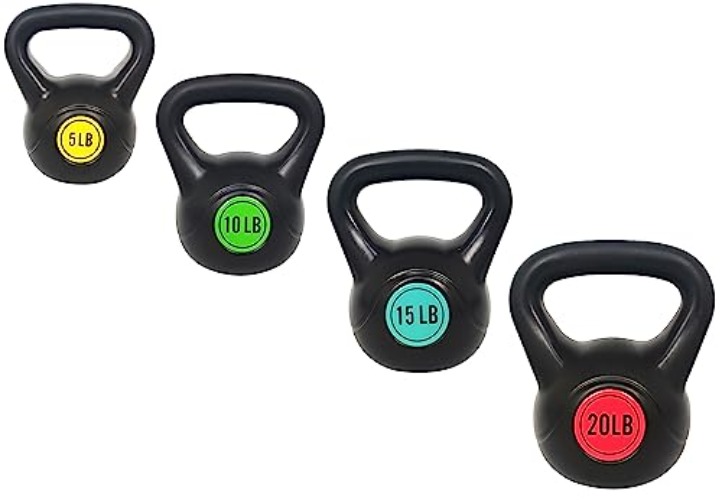 Signature Fitness ​Wide Grip 3-Piece Kettlebell Exercise Fitness Weight Set, Include 5 lbs, 10 lbs, ​15 lbs​ and 20 lbs, Set of 3 or Set of 4 - 50LB Set of 4: 5/10/15/20LB