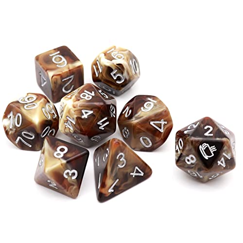 Haxtec Coffee DND Dice Set 8PCS Filled Resin Dice Set D&D Polyhedral Dice for RPG Dungeons and Dragons TTRPG Gift - Latte
