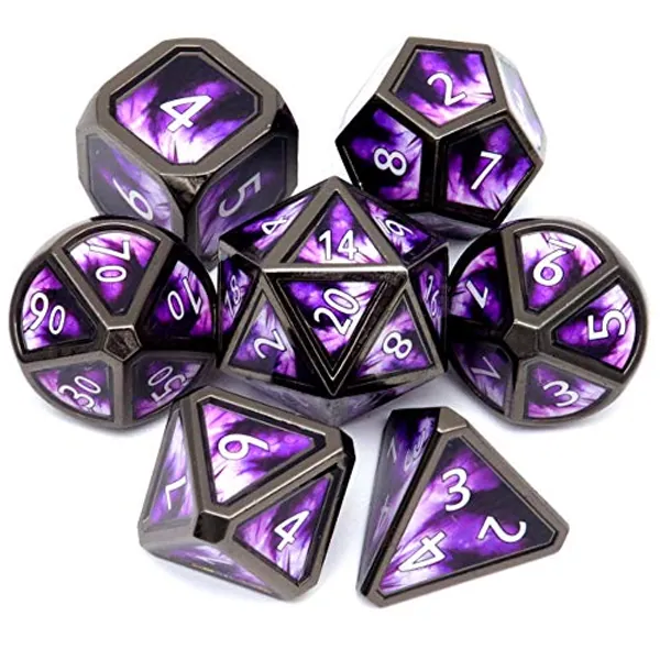 Haxtec Metal DND Dice Set Purple Black Real Scene D&D Metal Dice Set for Dungeons and Dragons TTRPG DND Gifts Elderitch Blast