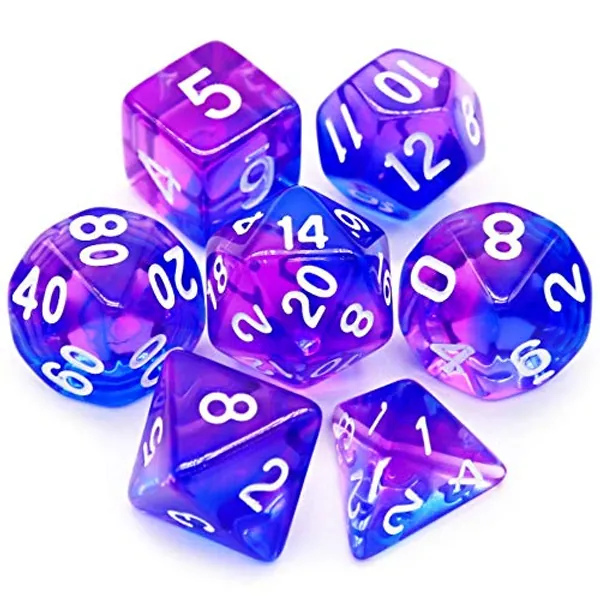 Haxtec 7PCS DND Dice Set Polyhedral D&D Dice of D20 D12 D10 D8 D6 D4 for Dungeons and Dragons TTRPG Games (Purple Blue)