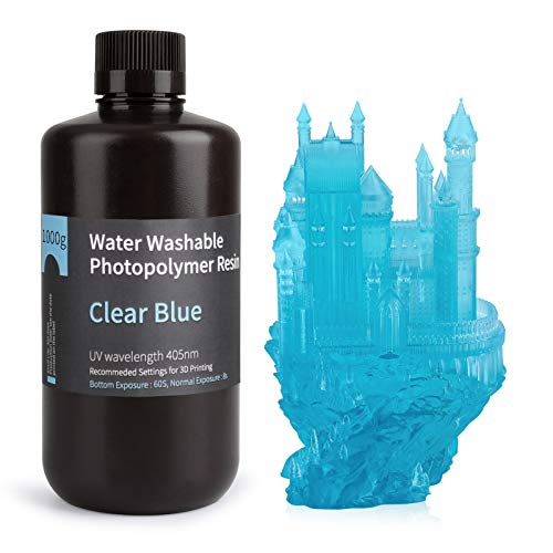 ELEGOO Water Washable 3D Printer Resin LCD UV-Curing Resin 405nm Standard Photopolymer Resin for LCD 3D Printing 1000Gram Clear Blue - Clear Blue 1000g