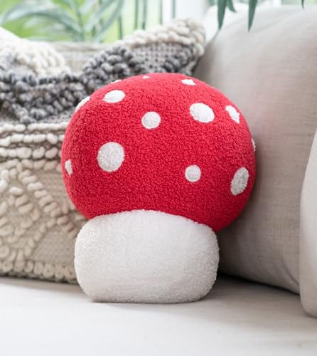 14" x12" Mushroom Pillow Plush | Fuzzy Mushroom Throw Pillow for Sofa or Bed | Red Mushroom Decor