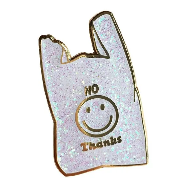 Plastic Bag No Thanks Glitter Enamel Pin