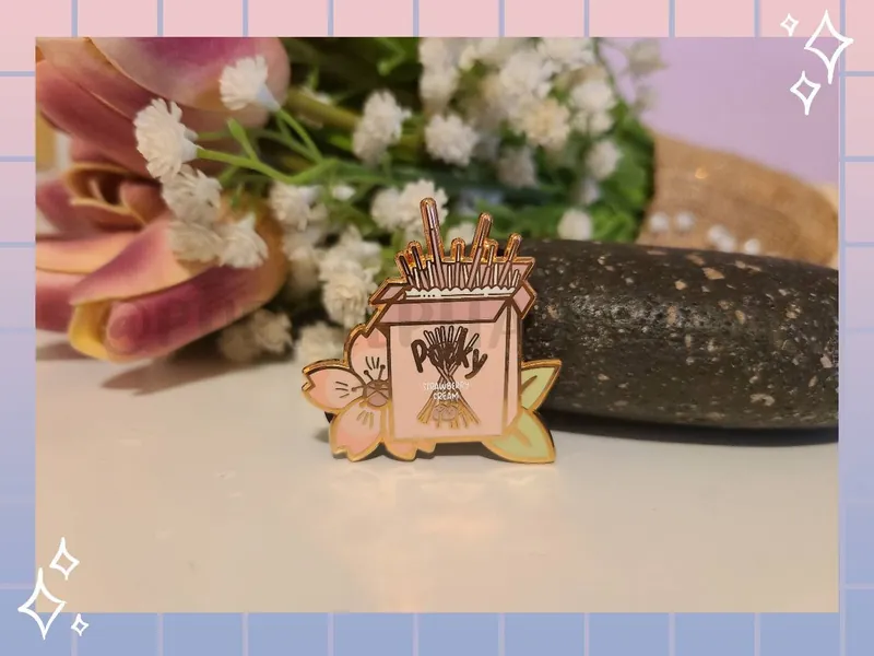 Strawberry Pocky | Pretzel Sticks | Sakura Collection Enamel Pin | Hard Enamel Pin | Rose Gold Enamel Pin | Japanese Snack | Kawaii Pin