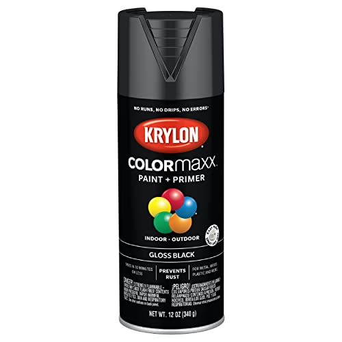Krylon K05505007 COLORmaxx Spray Paint and Primer for Indoor/Outdoor Use, Gloss Black 12 Ounce (Pack of 1) - Black - 12 Ounce (Pack of 1) - Gloss