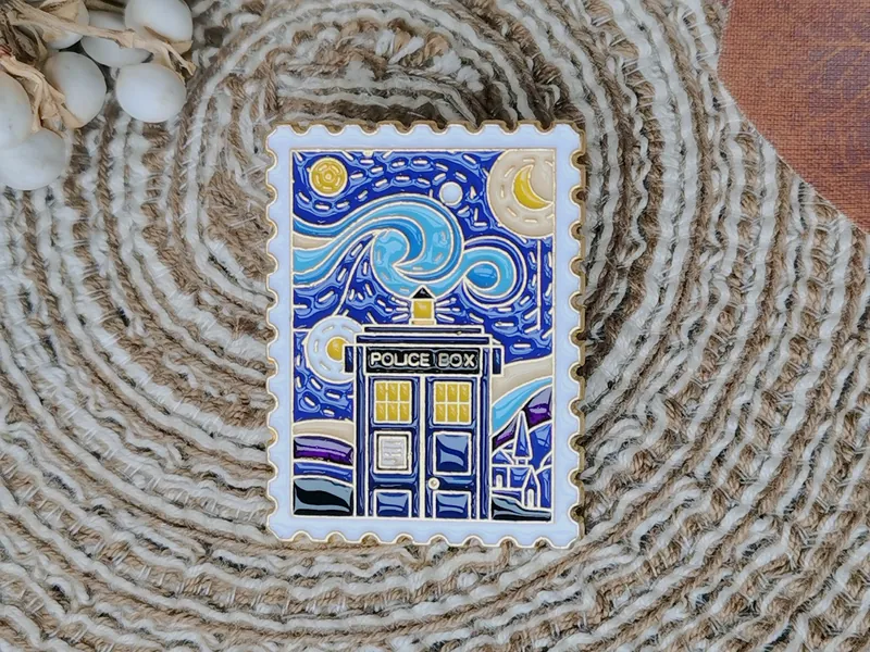Tardis Van Gogh starry night stamp pins hard enamel pins hat pins collar pin badge enamel pin funny birthday enamel pin Pins for Jeans