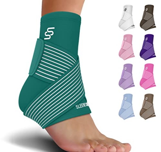 Sleeve Stars Ankle Brace for Women & Men, Plantar Fasciitis Relief & Ankle Compression Sleeve, Foot Brace w/Ankle Support Strap, Heel Protector Wrap for Pain, Tendonitis & Sprain (Single/Turquoise) - One Size - Turquoise - 1