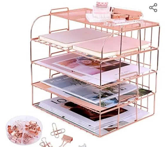 Amazon.com: Rose Gold Desk Organizer, 4 Tier Paper Organizers for Office Stackable Letter Tray with Binder Clips, Paper Clips and Push Pins(Rose Gold) : Office Products