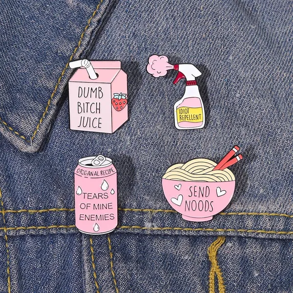 Pink soda fountain milk ramen pin cute food cartoon hard enamel pins set lapel pin kawaii enamel pin brooch badge perfect pin gift for her