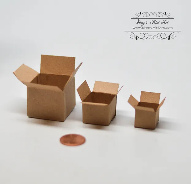 1:12 Dollhouse Miniature Brown Packing Boxs Set HRM 56015
