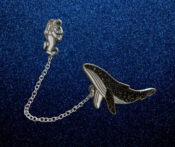 Whale and Astronaut Pin - Cute Email Brooch - Original Collectible Pin - Witchy, Astro, Tarot, Lunar Accessory