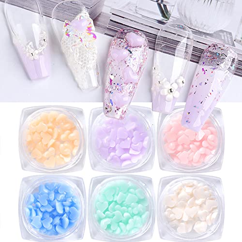 Nail Art Charms, 6 Boxes 3D Heart Light Change Colorful Macarons Candy Heart Shaped Mixed Size Laser Nail Rhinestones Nail Decals Craft DIY Accessory