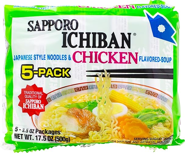 Sapporo Ichiban Chicken Flavored Noodle Soup, 17.5 oz - 3.5 Ounce (Pack of 5)