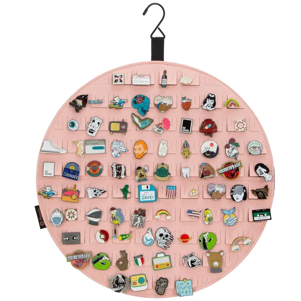 PACMAXI Hanging Brooch Pin Display Holder, Wall Pin Collection Storage Organizer, Cute Pin Banner Case Hold Up to 76 Pins.(Pins not Included) (Pink)