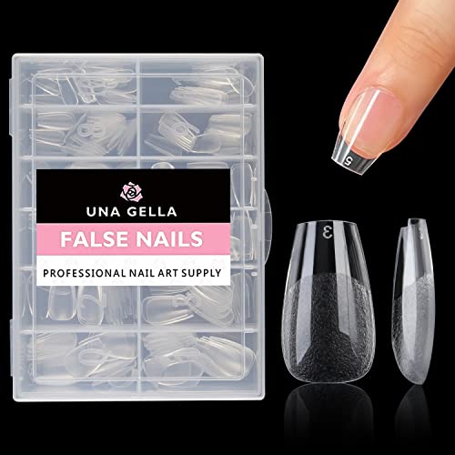 UNA GELLA Short Coffin Press on Nails - 216pcs Pre-shape Gel Tips for Full Cover Acrylic Nail Extension DIY - 12 Sizes for Home Salon - Short Ballerina