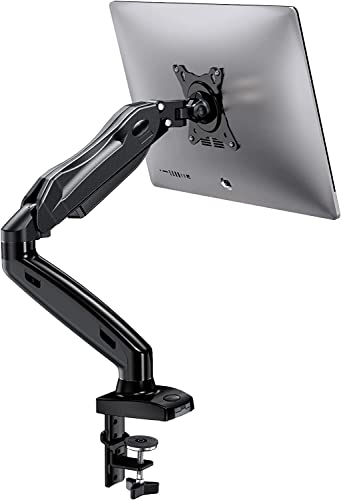 HUANUO Single Monitor Mount, Articulating Gas Spring Monitor Arm, Adjustable Stand, Vesa Mount with Clamp and Grommet Base - Fits 17 to 27 Inch LCD Computer Monitors 4.4 to 14.3lbs