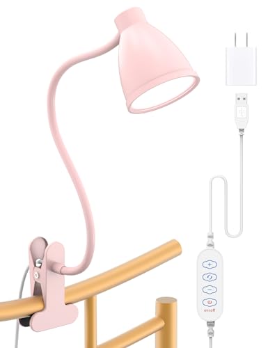 BOHON Cute Desk Lamp with Clamp 10W 38 LED Clip on Light, 3 Color 10 Brightness Auto Off Timer Flexible Gooseneck Pink Lamp Kawaii Accessories Desk Lights for Office Home Bed Bedside Reading, Pink - Pink