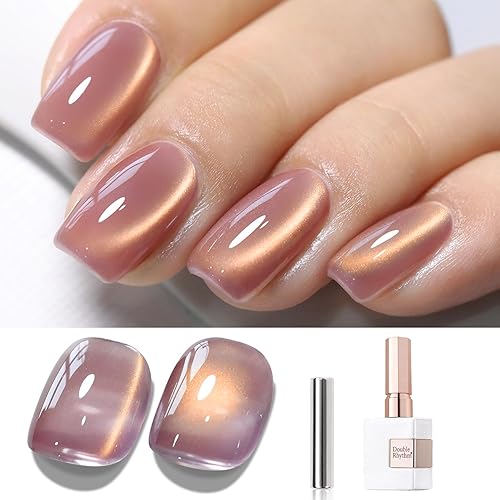 Double Rhythm 15ML Ice Glass Cat Eye Gel Polish with Magnet Holographic Glitter Shimmer Translucent Sheer Color Salon Soak Off Magnetic Nail at Home (Golden Violet-MC1129) - Brown Purple