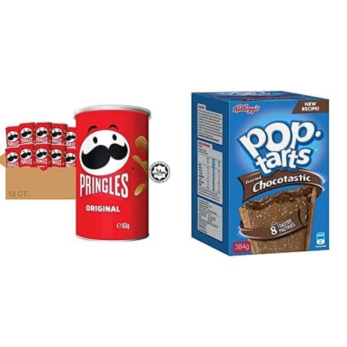 Pringles Original, 12 Pack (12 x 53g) & Pop Tarts Kellogg's Pop Tarts Chocotastic 8 Pack 400g, 8 Count, Chocolatey bundle