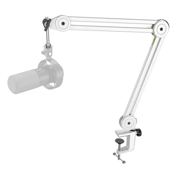 FIFINE Microphone Boom Arm Stand, Metal Heavy Duty Mic Stand, Scissor Suspension Adjustable Boom Arm for Podcast Recording Streaming Gaming, with Desk Clamp, 5/8" Screw, Cable Ties-BM63 White