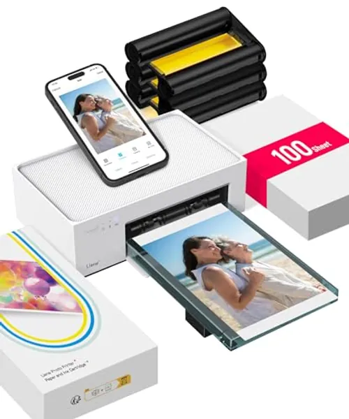 Liene 4x6'' Photo Printer, Phone Printer 100 Sheets, Full-Color Photo, Portable Instant Photo Printer for iPhone Android, Thermal Dye Sublimation, Wi-Fi Picture Printer 100 Papers & 3 Cartridges