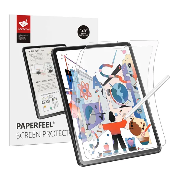 BERSEM [2 PACK] Paperfeel Screen Protector Compatible with iPad Pro 12.9 Inch without Home Button,iPad pro 12.9 5th Generation Matte PET Film for Drawing Anti-Glare,Face ID Compatible, Paperfeel Film