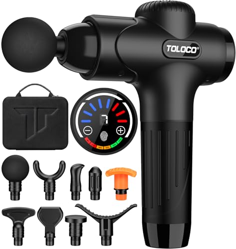 TOLOCO Massage Gun, Muscle Massage Gun Deep Tissue, Percussion Massage Gun with 9 Replacement Heads, Super Quiet Portable Electric Massager for Athletes, Treatment, Relax, Black - Black