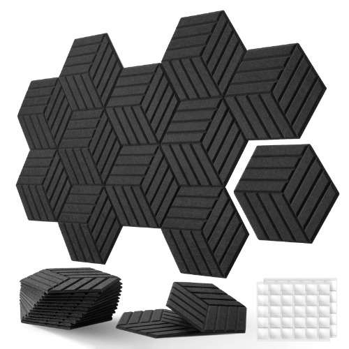 självhäftande akustikplattor 12 stycken 35 x 30 x 1 cm Akustiska paneler Absorption av buller och minskning av eko akustiskt skum för vägg, tak, trä och dörr akustikpanel - Svart