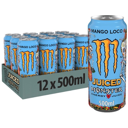 Monster Energy Mango Loco – koffeinhaltig energidryck med tropisk fruktsmak av mango, guava och ananas – i praktiska engångsburkar (12 x 500 ml)