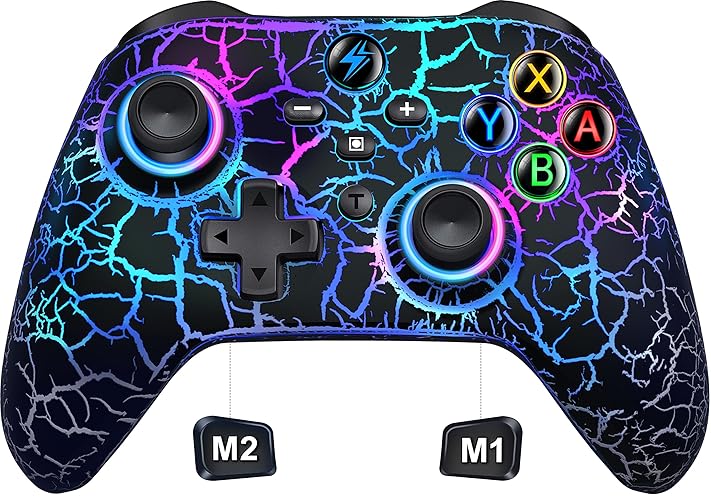 Svetaecho Wireless Switch Controller for Nintendo Switch Controller/Lite/OLED-LED Wired Windows PC Game Joysticks-Wireless PC IOS Android Remote with Cool RGB/Programmable Nintendo Switch Accessories - Black-Light Up