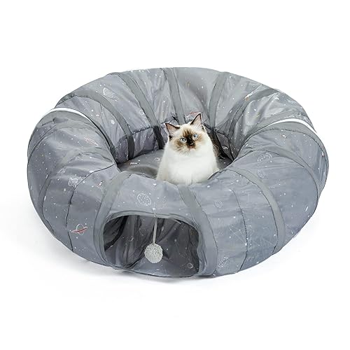 PAWZ Road Cat Tunnel Bed with Central Mat and Peek Hole Cat Bed with Cat Toy Hanging Balls - Basic