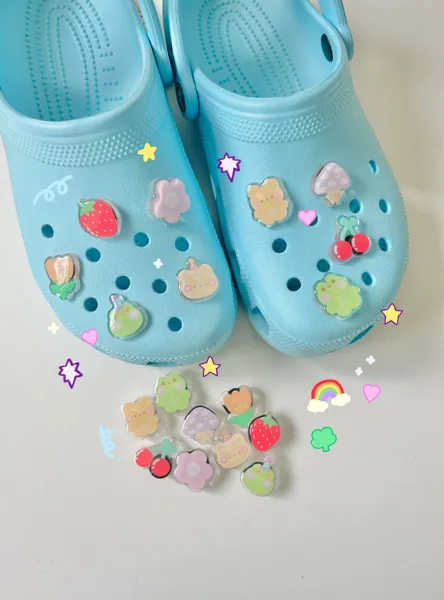 cute shoe charms-cute accessory-frogs-flowers-cute charms-shoe charm set-frog stuff-cute gifts-charm set for shoes-shoe decoration-mushroom