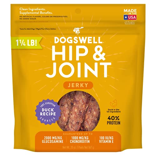 Dogswell Jerky Hip and Joint Dog Treats Grain Free Made in USA Only, Glucosamine and Chondroitin, 24 oz Chicken - Chicken Hip Joint 12 Ounce (Pack of 1)