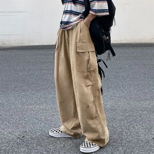 Elastic-Waist Wide-Leg Cargo Pants