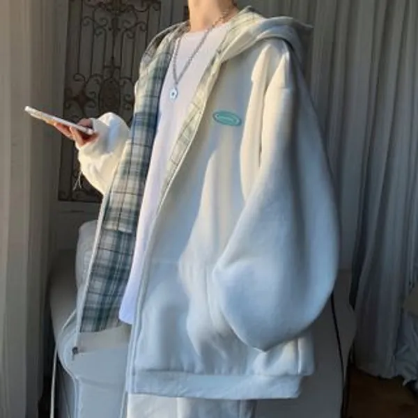 Reversible Plaid Zip-Up Hoodie