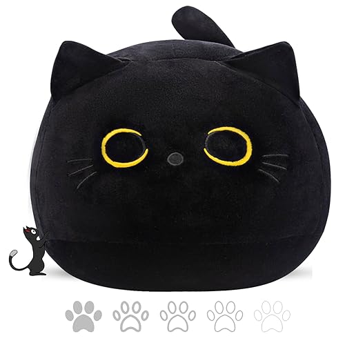 Tocwick 40×28cm Cat Plush Toys Stuffed Animals Gifts Cute Pillows Cotton Car Home Decorations Black - Black