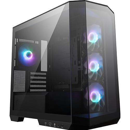 MSI MAG PANO M100R PZ Micro-ATX PC Case-Micro-ATX Capacity,3x120mm Reverse-blade ARGB Fans and1x120mm ARGB Fan with Hub Controller,GPU Support Stand,Level Indicator,33mm Cable Routing Space - PANO - M100R / Micro-ATX