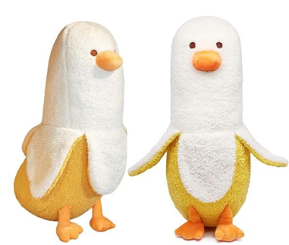 Annco Cute Banana Duck Plush Soft Toys, Stuffed Animals Duck, Soft Long Body Hugging Pillow Gifts, Cozy Duck Plushie Stuffed Animal for Girls and Boys (White, 90cm(35.4")) - 90cm(35.4") - White